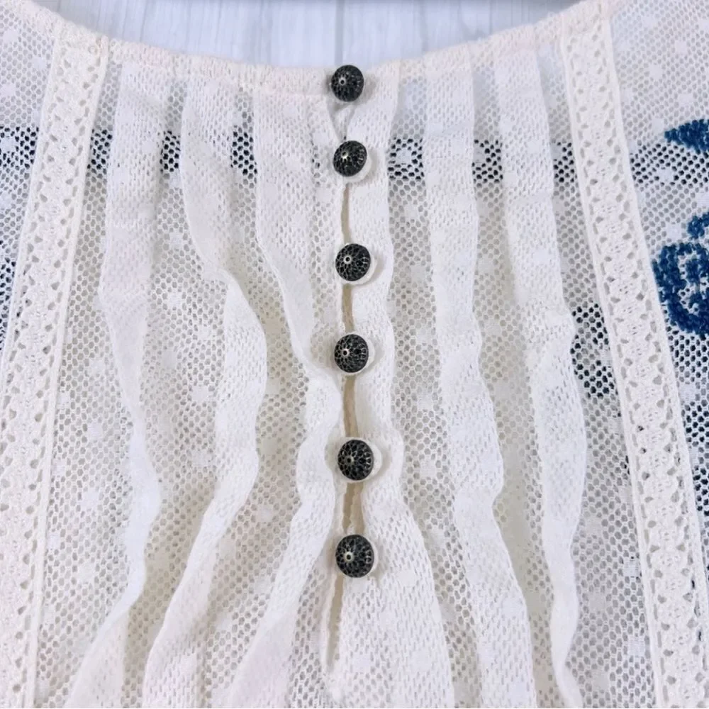 Free People T-Shirt Blouse Top Lace Embroidered